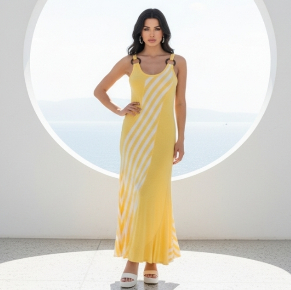 What's Hot  Maxi Dress Yellow & White Stripe Size XL